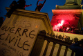 PARIS, place de la bastille, Graffitti saying "Civil War" 