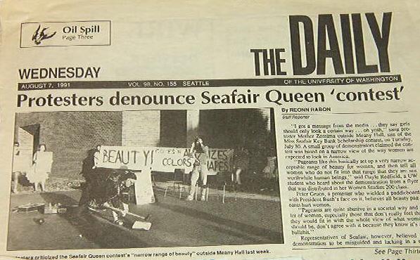 Miss Seafair Protests in Seattle, sledgehammering bathroom scales out front